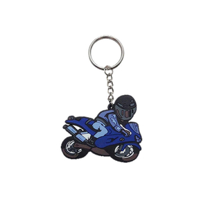Benutzerdefinierter, beliebter, maßgeschneiderter, blauer Motorrad-PVC-Schlüsselanhänger aus Gummi